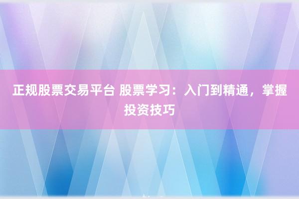 正规股票交易平台 股票学习：入门到精通，掌握投资技巧