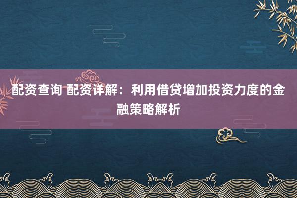 配资查询 配资详解：利用借贷增加投资力度的金融策略解析
