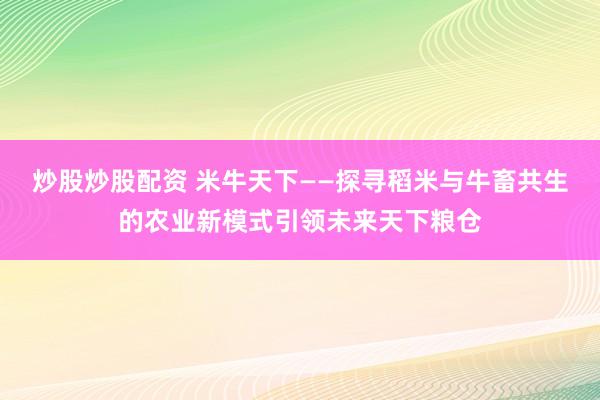 炒股炒股配资 米牛天下——探寻稻米与牛畜共生的农业新模式引领未来天下粮仓