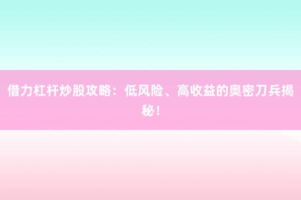 借力杠杆炒股攻略：低风险、高收益的奥密刀兵揭秘！