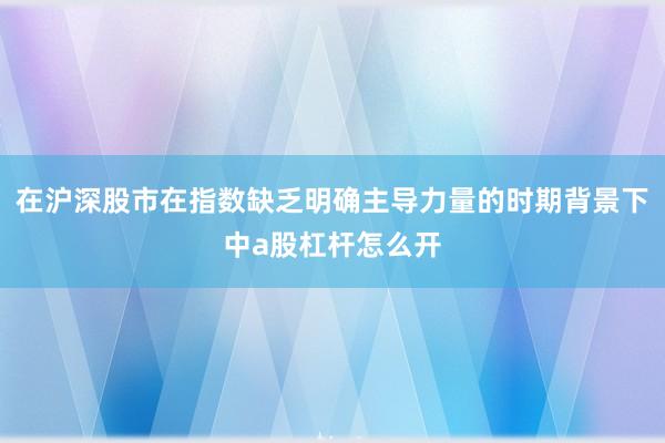 在沪深股市在指数缺乏明确主导力量的时期背景下中a股杠杆怎么开