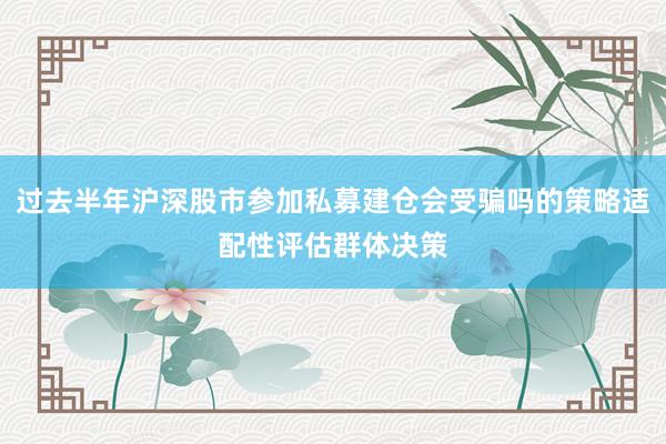 过去半年沪深股市参加私募建仓会受骗吗的策略适配性评估群体决策
