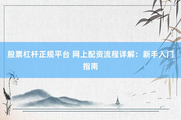 股票杠杆正规平台 网上配资流程详解：新手入门指南