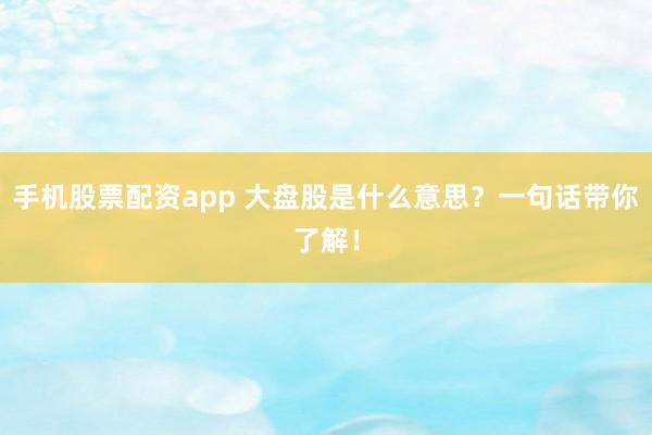 手机股票配资app 大盘股是什么意思？一句话带你了解！